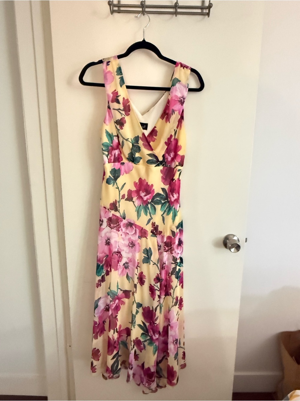 Yellow Maxi Dress with Pink Floral Print